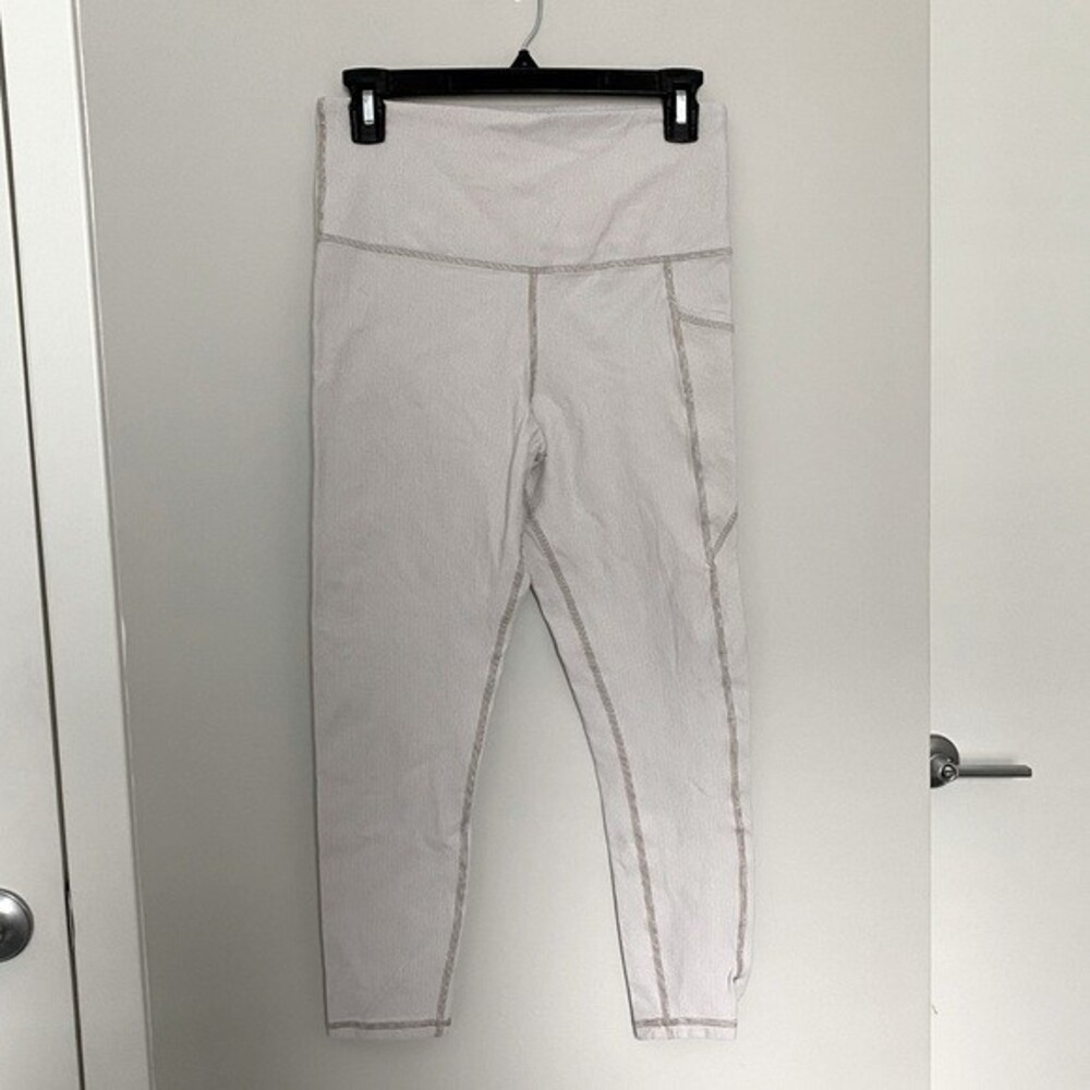 Glyder Leggings Tan White Neutral Ribbed High Rise 7/8 Workout Stretch Medium